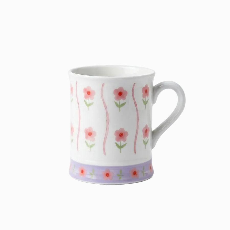 Spring Floral Ceramic Mug, 400ml - white mug with pink flowers and lilac band