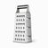 Stainless steel 4-sided box grater with a curved steel handle, shredding holes and slicing blades
