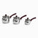 Three polished steel rakweh coffee pots in 3 sizes with burgundy speckled handles and knobs