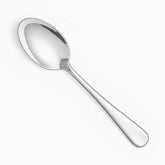 Single mirror-polished stainless steel coffee spoon with plain rounded handle, diagonal view