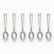 Six stainless steel coffee spoons with engraved wave handles lined up in a row