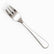 Single mirror-polished stainless steel dessert fork with plain rounded handle, diagonal view