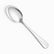 Single mirror-polished stainless steel dessert spoon with plain rounded handle, diagonal view
