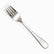 Single mirror-polished stainless steel dinner fork with plain rounded handle, diagonal view