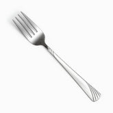 Single stainless steel dinner fork with wave handle, diagonal view