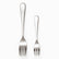 Mirror-polished stainless steel dinner fork and smaller dessert fork side by side