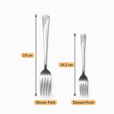 Stainless steel fork lengths: dinner fork 19 cm and dessert fork 14.5 cm