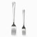 Stainless steel dinner fork and smaller dessert fork side by side to compare sizes