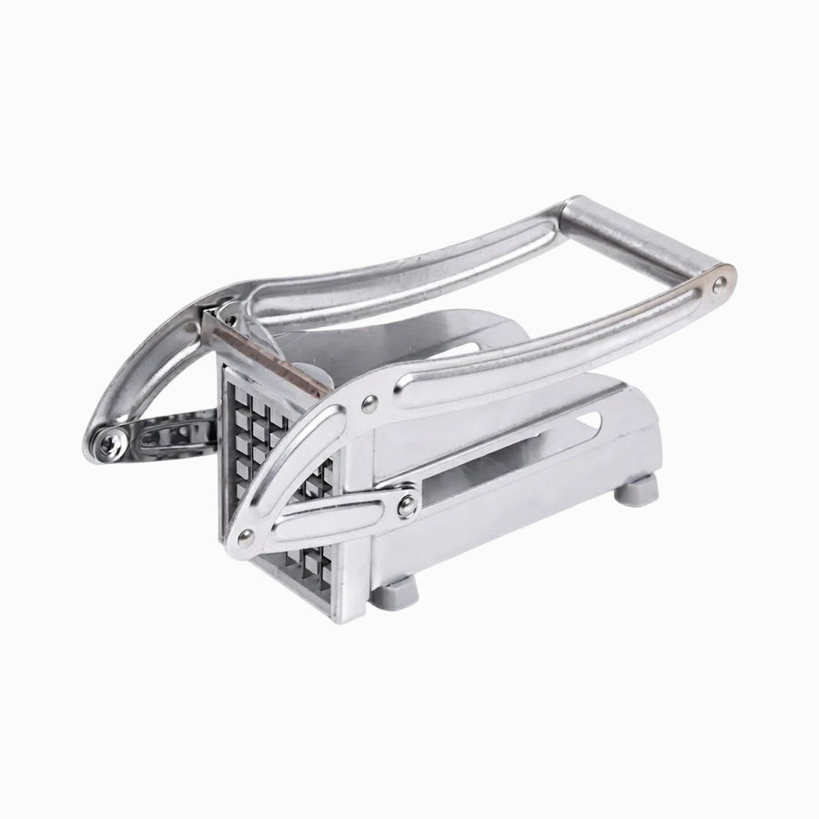 Stainless steel lever-press French fry cutter with square blade grid