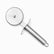 Stainless steel pizza cutter with fluted wheel, hand guard and hanging loop