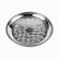 Round stainless steel serving tray with swirl pattern and raised rim