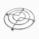 Round chrome wire trivet with 3 concentric rings and 4 ball feet