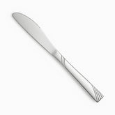 Single stainless steel table knife with wave handle and serrated edge, diagonal view