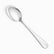 Single mirror-polished stainless steel table spoon with plain rounded handle, diagonal view