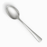 Single stainless steel table spoon with wave handle, diagonal view