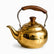 Large wide polished gold teapot with wooden knob and wooden grip handle