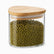 Triangular Glass Storage Jar with Airtight Bamboo Lid filled with mung beans
