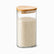 Tall triangular glass storage jar 1200ml with bamboo lid filled with white rice