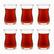 Turkish Tea Glasses Set of 6 140ml, six tulip-shaped clear glasses filled with red tea