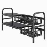 Under-Sink 3-Tier Multi-Purpose Kitchen Storage Rack - black expandable shelf with wire baskets