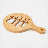 Round Bamboo Cheese Board with 4-Piece Knife Set