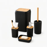 5-Piece Ribbed Bathroom Accessories Set with Bamboo