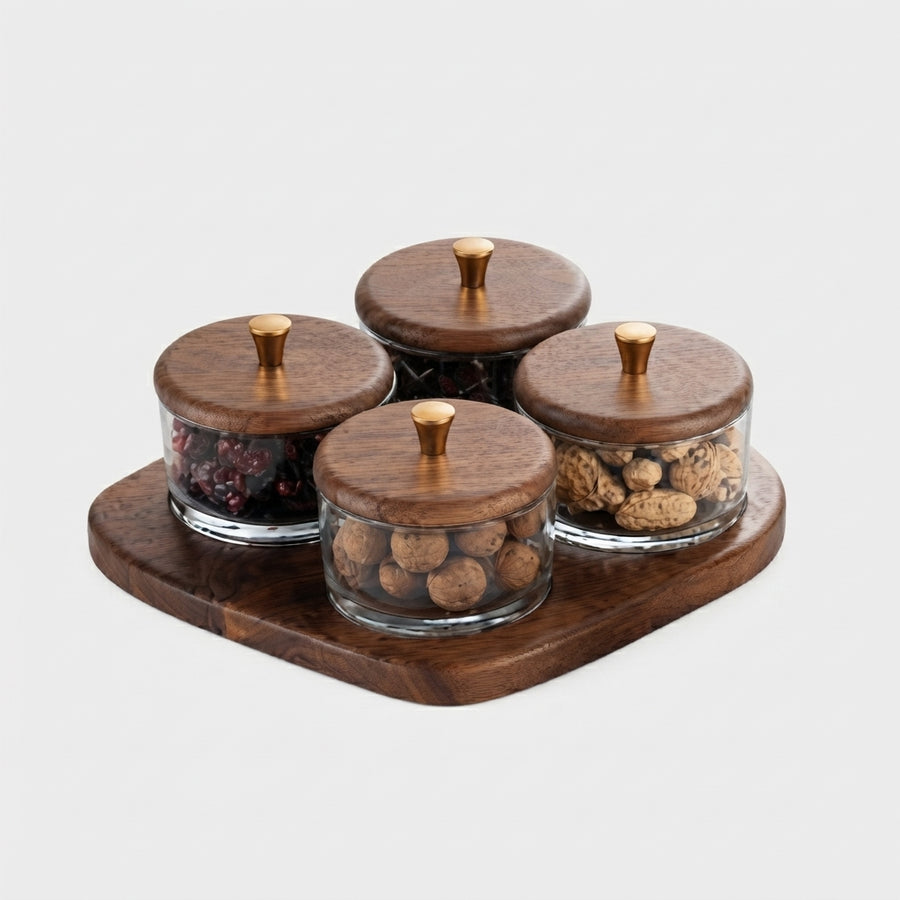 Glass Storage Jar Set with Acacia Wood Lids