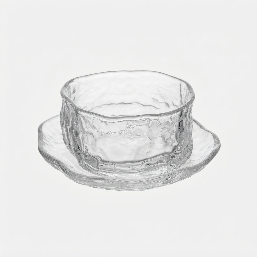 Wavy Glass Dessert Bowls with Saucers, Set of 6