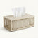 Beige Metal Tissue Box Cover with Leaf Cut-Out