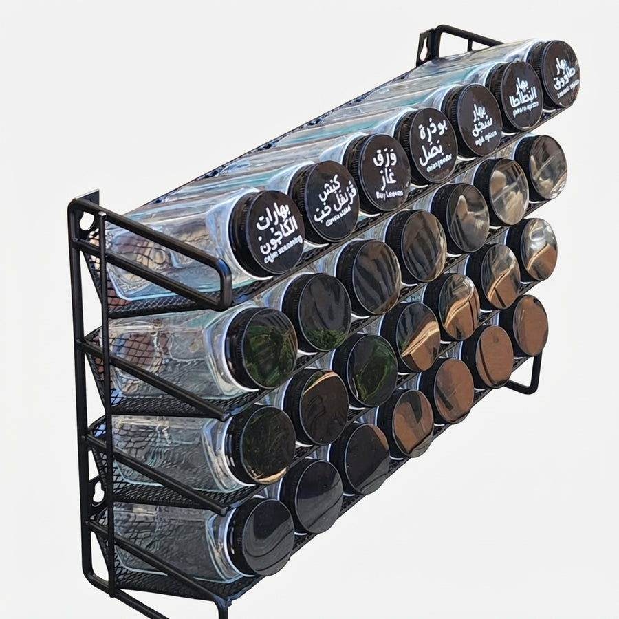 Metal Spice Rack Organizer with 28 Glass Jars