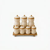 Porcelain Canisters with Bamboo Lids & Rack