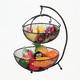 2-Tier Black Metal Fruit Basket Stand