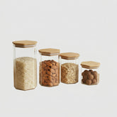Hexagonal Airtight Glass Jars with Bamboo Lids
