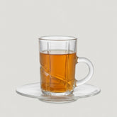 Ribbed Glass Tea Cups & Saucers, Set of 12
