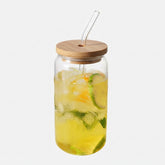 Glass Cup with Bamboo Lid & Straw, 550ml