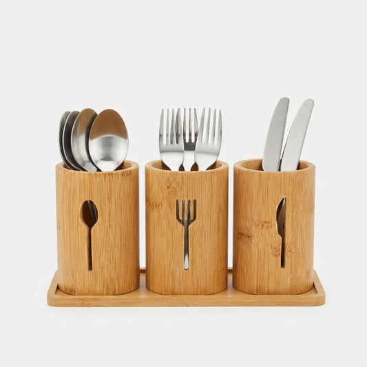 3 Pieces Bamboo Utensils Organizer