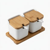 Porcelain Canister Set with Bamboo Tray