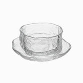 Wavy Glass Dessert Bowls with Saucers, Set of 6 - clear hammered glass bowl with saucer