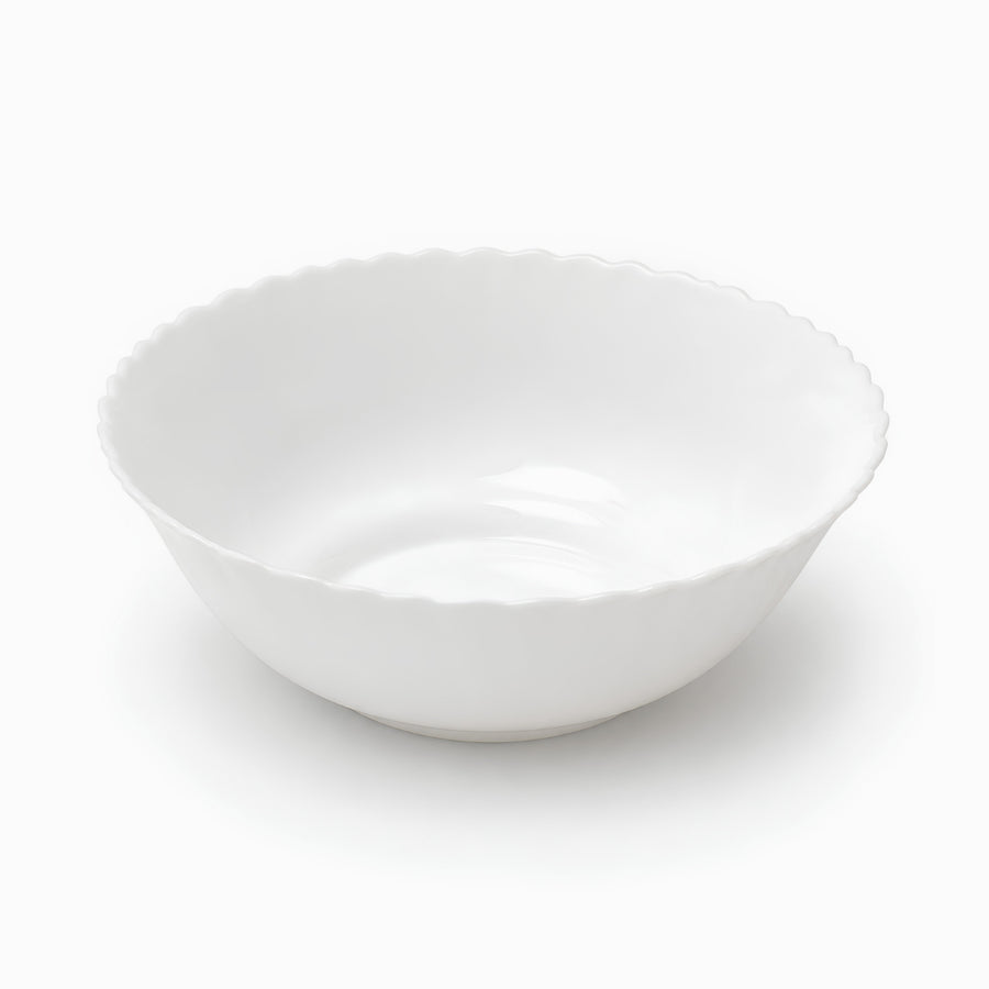 White opal glass serving bowl with wavy scalloped rim, 20 cm