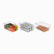 Three wide clear plexi fridge organizer bins holding vegetables, drink cans and eggs