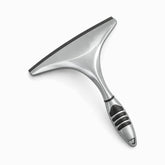 Silver plastic window squeegee with black rubber grip pads, hanging hole and black rubber wiper blade