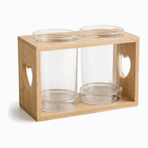 Wooden Utensil Holder & Glass Drainer Set - bamboo stand with 2 clear glass utensil holders